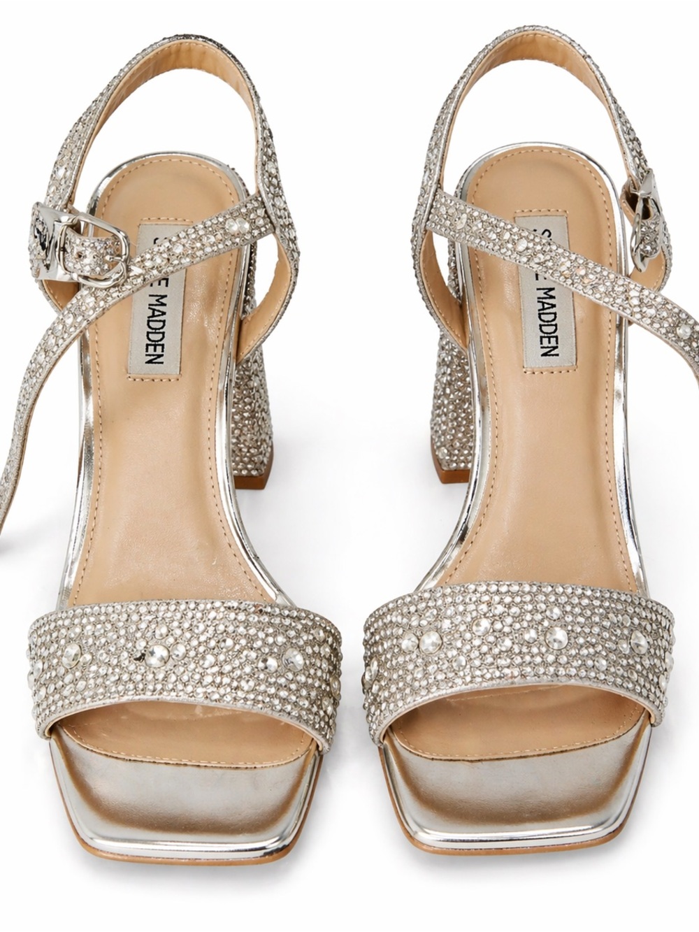 Steve Madden Silver Rhinestone Block Heels | Size 8 | Never Worn